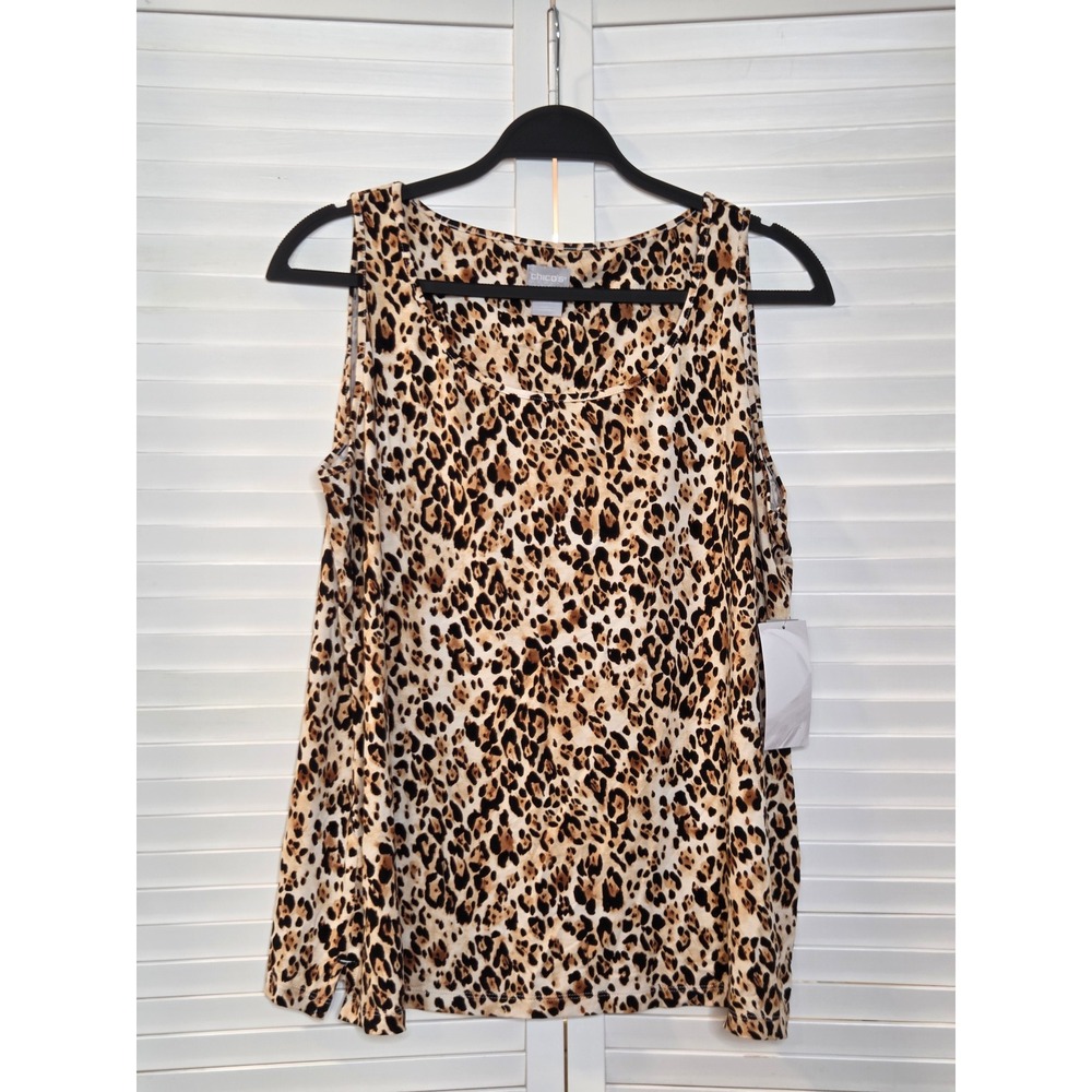 Chico's Touch of Cool Vivid Leopard Polish Tank Size 2 L Warm Sand Animal Print